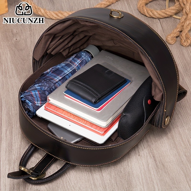 NIUCUNZH Genuine Leather Backpack with Crazy Horse Design  Durable, Spacious, and Ideal for Travel, School, and Outdoor Adventures