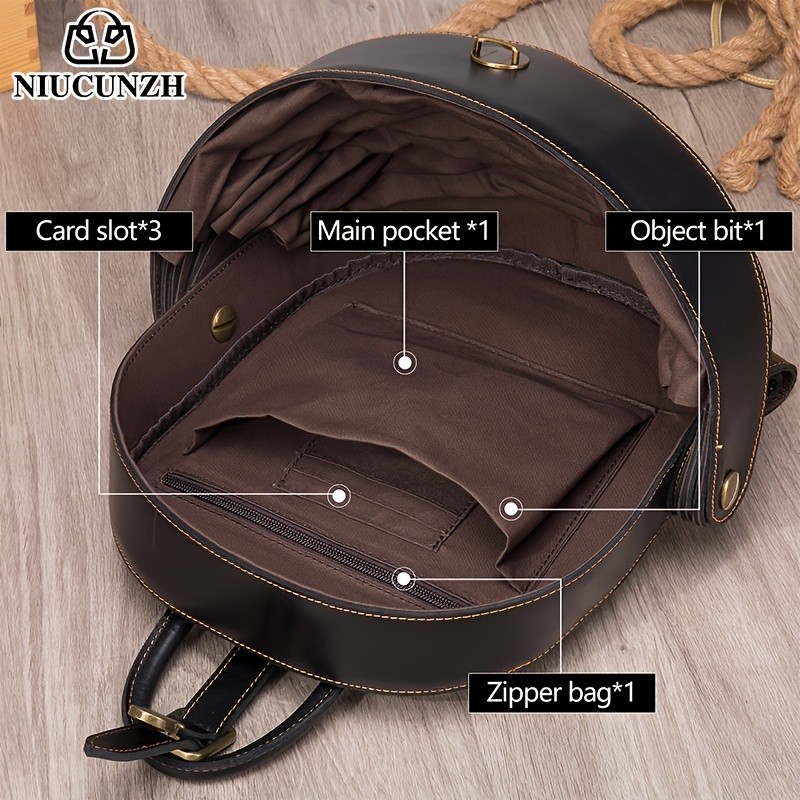 NIUCUNZH Genuine Leather Backpack with Crazy Horse Design  Durable, Spacious, and Ideal for Travel, School, and Outdoor Adventures
