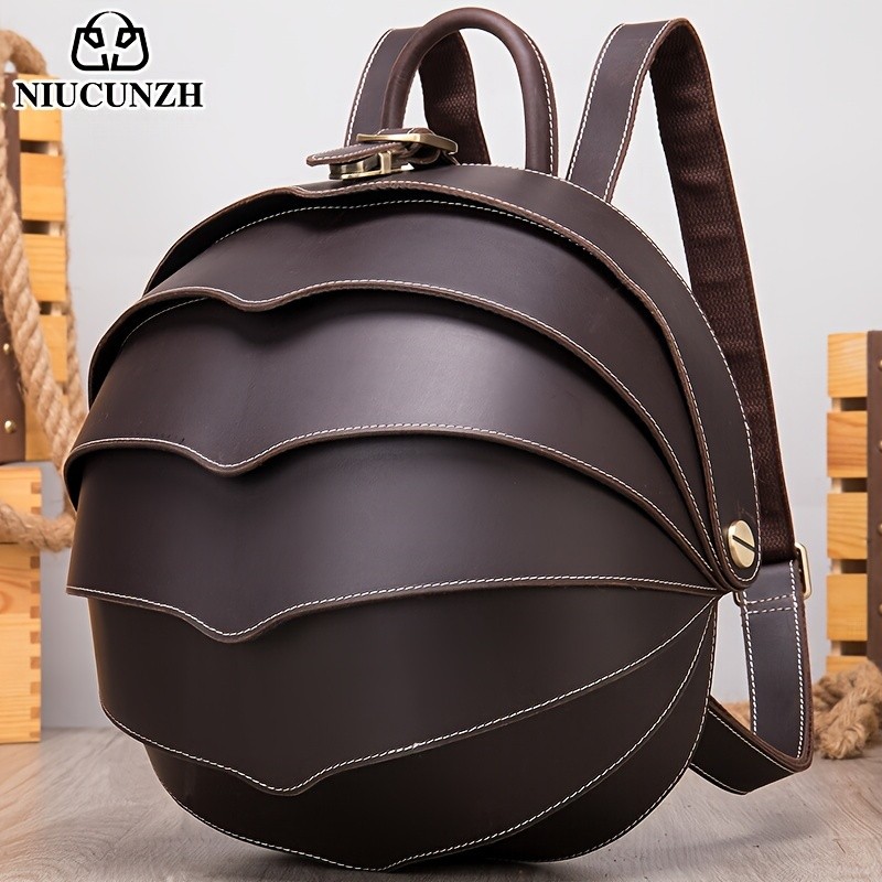 NIUCUNZH Genuine Leather Backpack with Crazy Horse Design  Durable, Spacious, and Ideal for Travel, School, and Outdoor Adventures