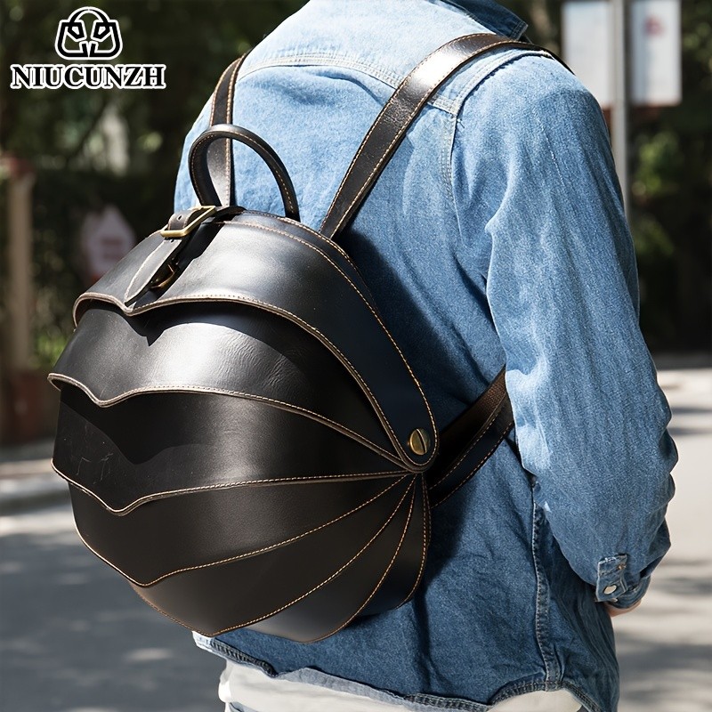 NIUCUNZH Genuine Leather Backpack with Crazy Horse Design  Durable, Spacious, and Ideal for Travel, School, and Outdoor Adventures