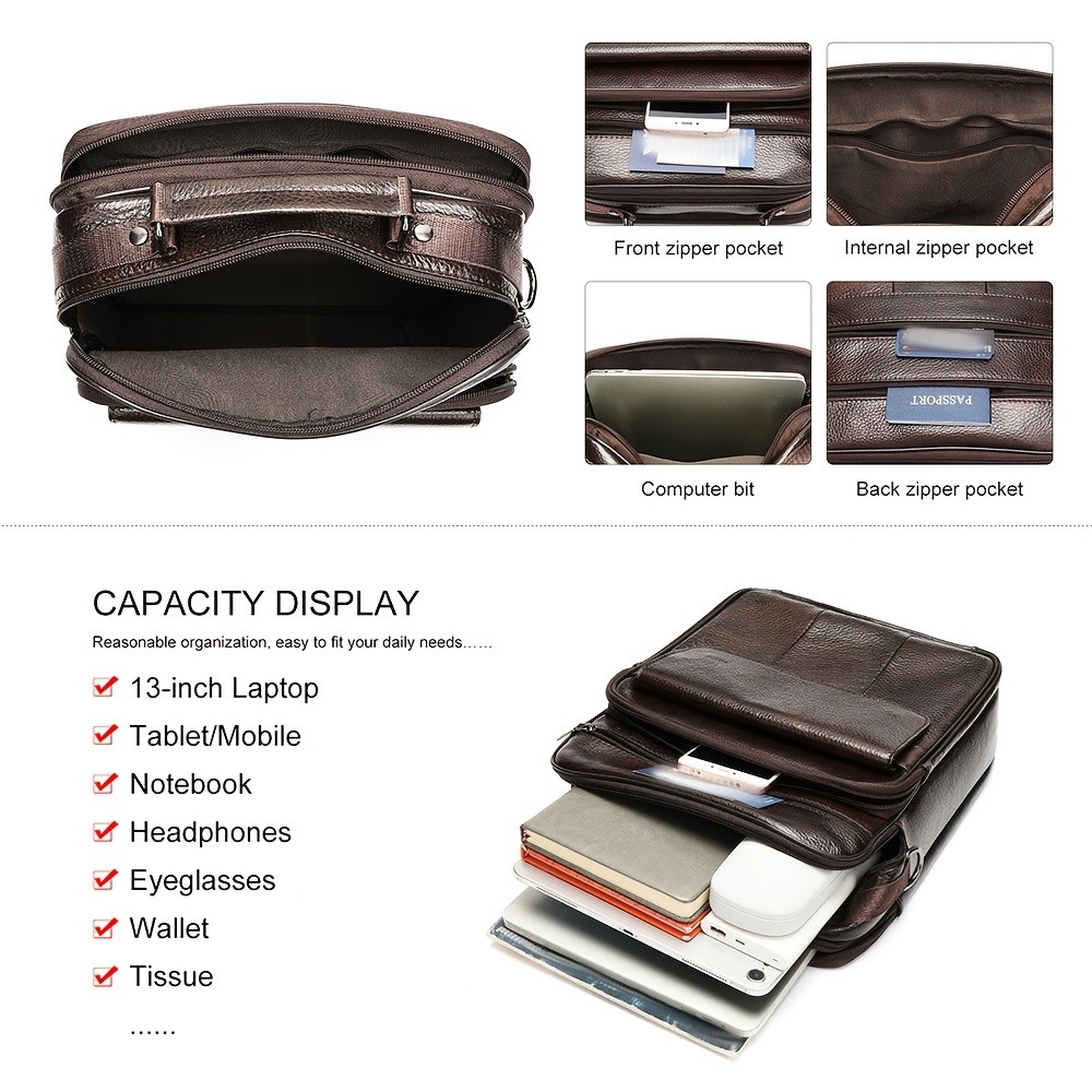 NIUCUNZH Mens Genuine Leather Vintage Full-Grade Cowhide Bag  Stylish, Durable, and Perfect for Business and Casual Use