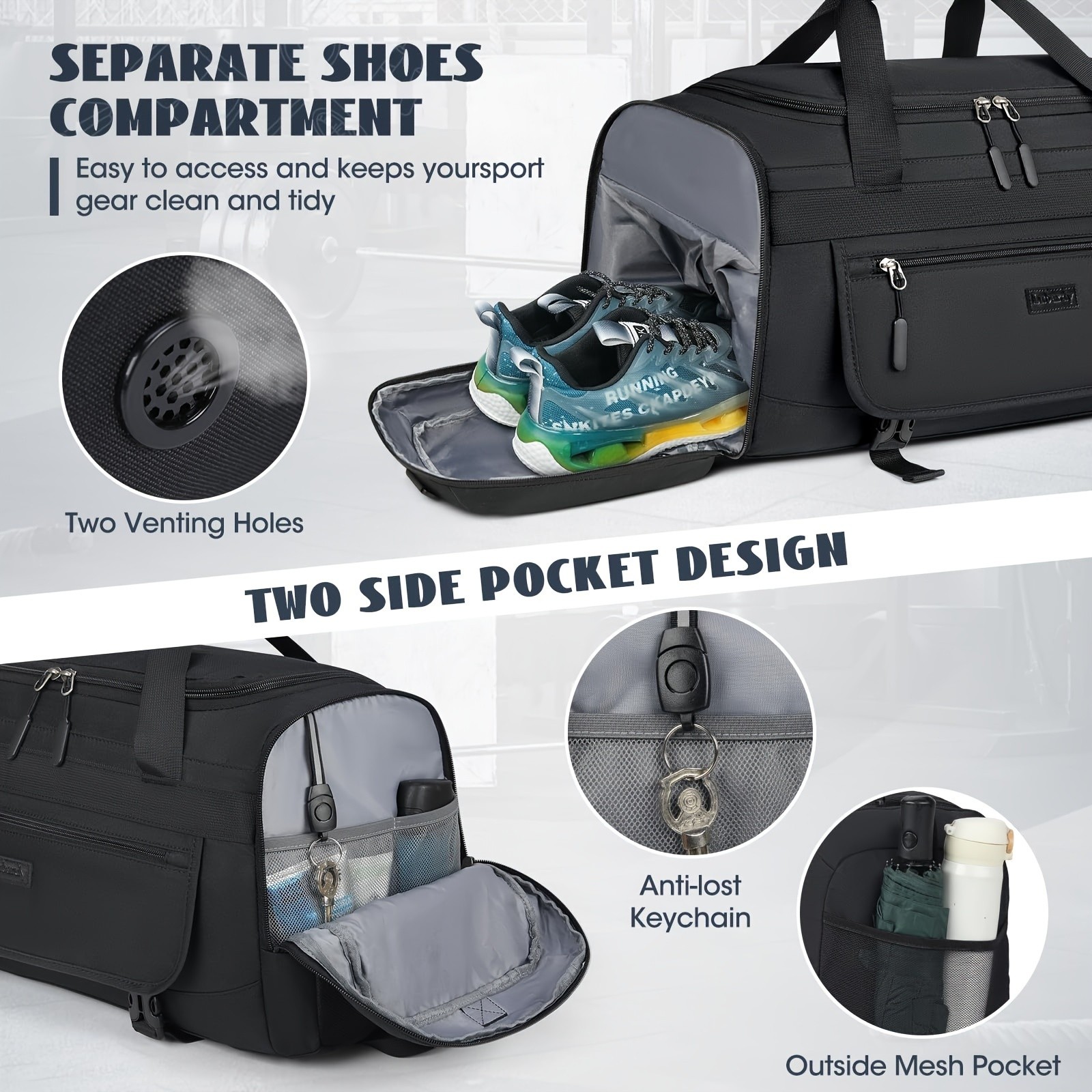 IGOLUMON Mens 40L-55L Fitness Bag  Spacious, Durable, and Perfect for Gym, Travel, and Sports Enthusiasts