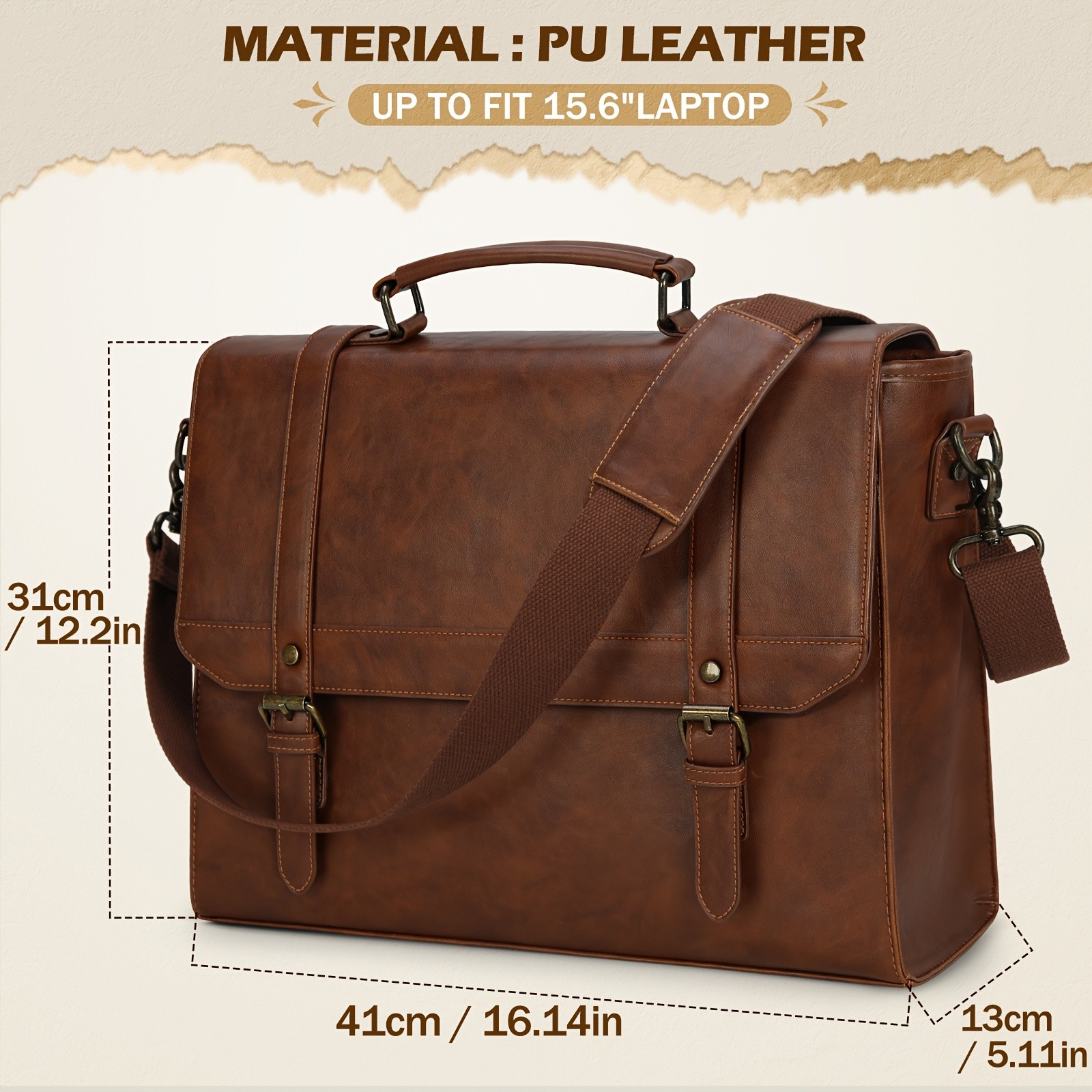 IGOLUMON Mens Crossbody Bag  Vintage Style Faux Leather Laptop Briefcase for Business, Travel, and College Use