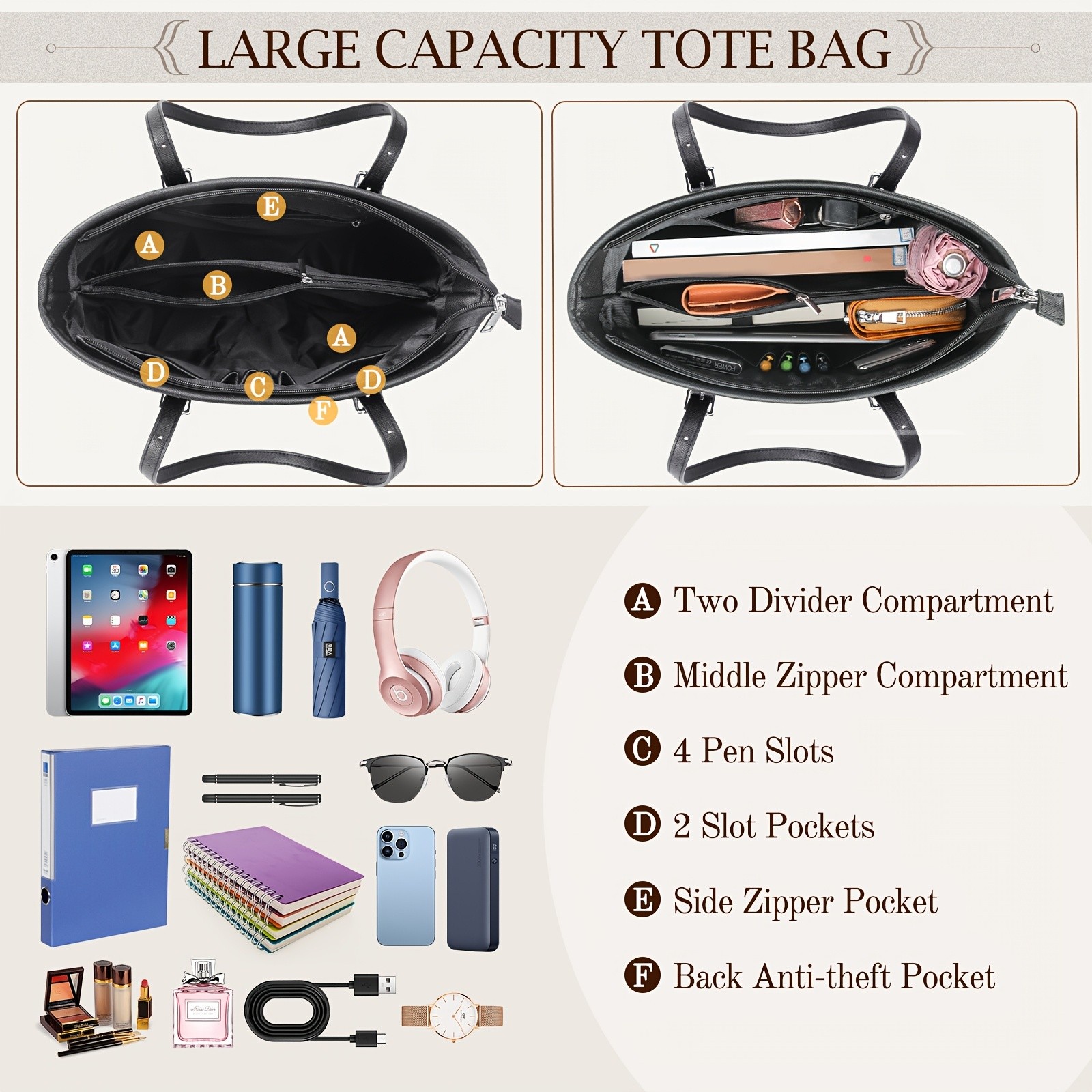 IGOLUMON Womens Large Capacity Tote Bag Stylish, Functional, and Perfect for Work, Travel, and Everyday Use