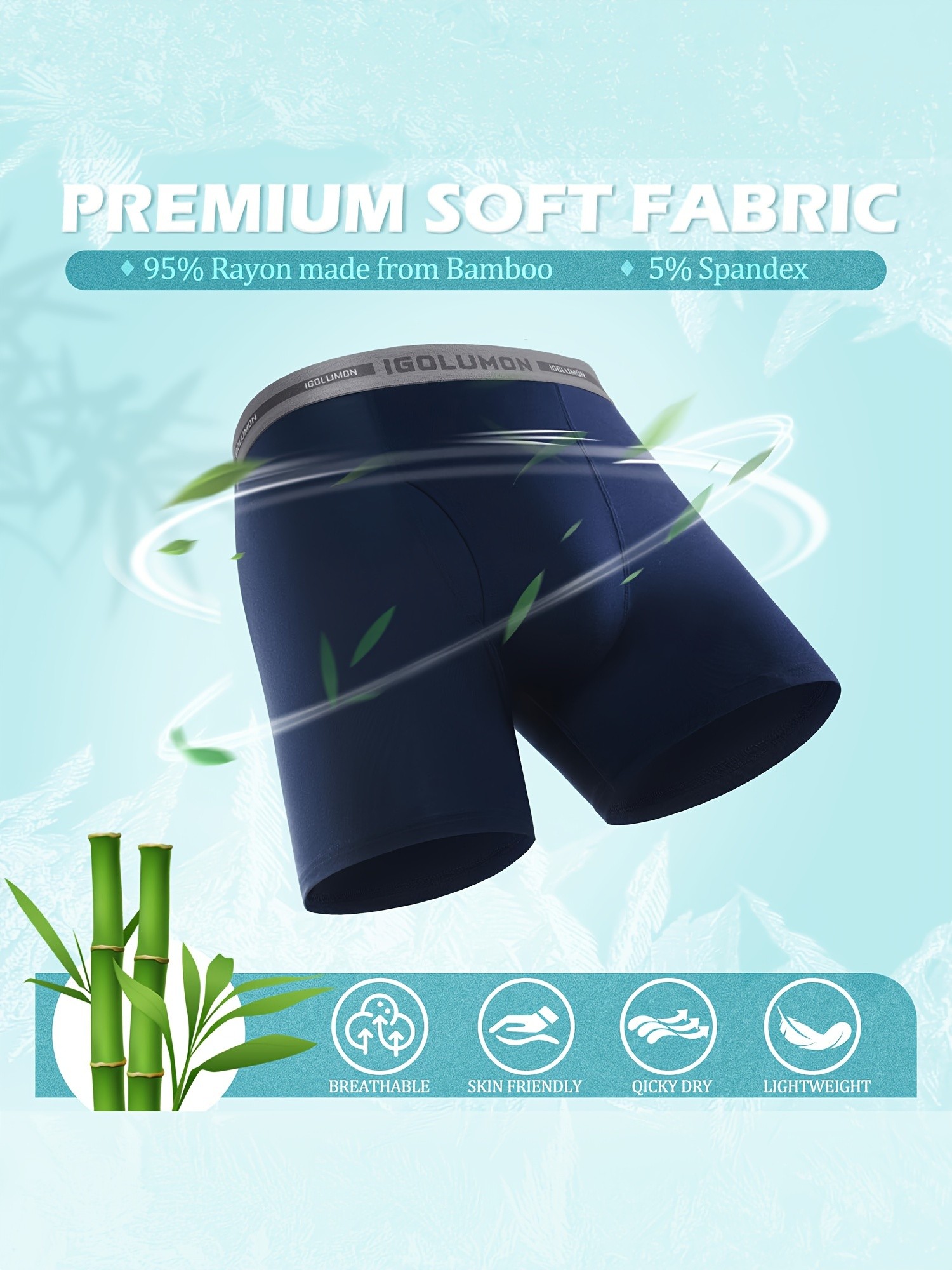 IGOLUMON Mens 6pcs Bamboo Fiber Rayon Boxer Briefs  Soft, Breathable, and Perfect for Everyday Comfort