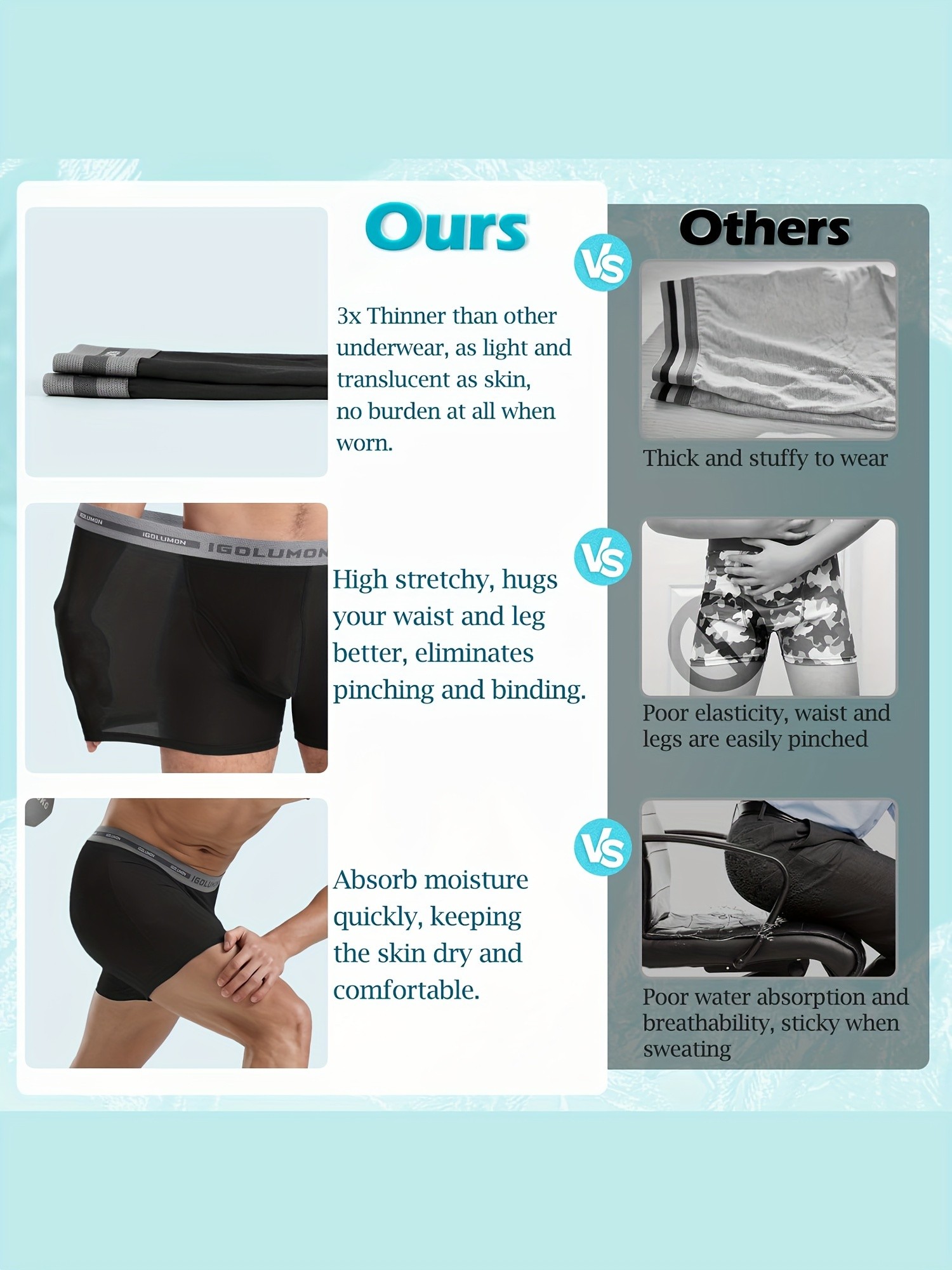 IGOLUMON Mens 6pcs Bamboo Fiber Rayon Boxer Briefs  Soft, Breathable, and Perfect for Everyday Comfort