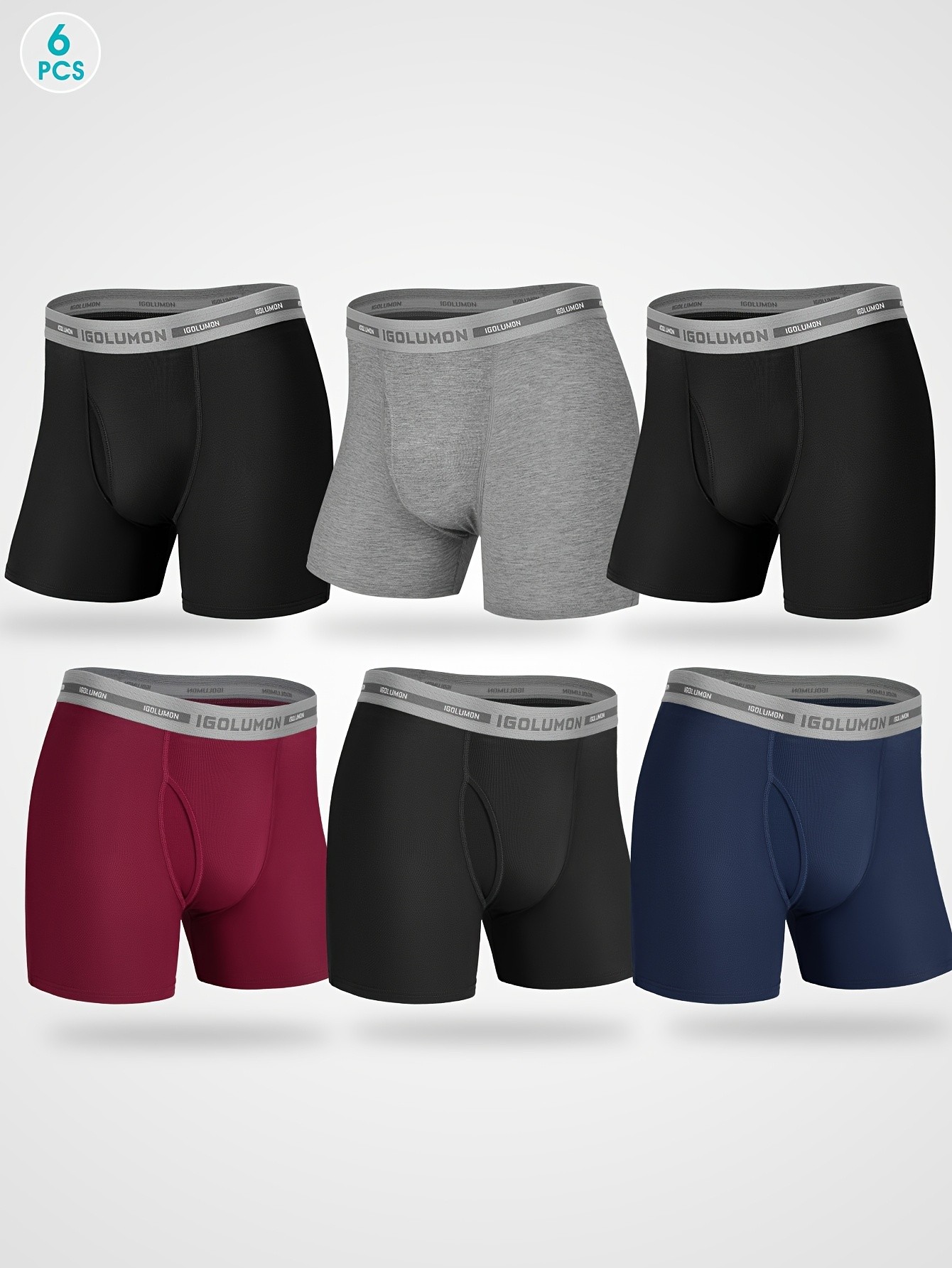 IGOLUMON Mens 6pcs Bamboo Fiber Rayon Boxer Briefs  Soft, Breathable, and Perfect for Everyday Comfort