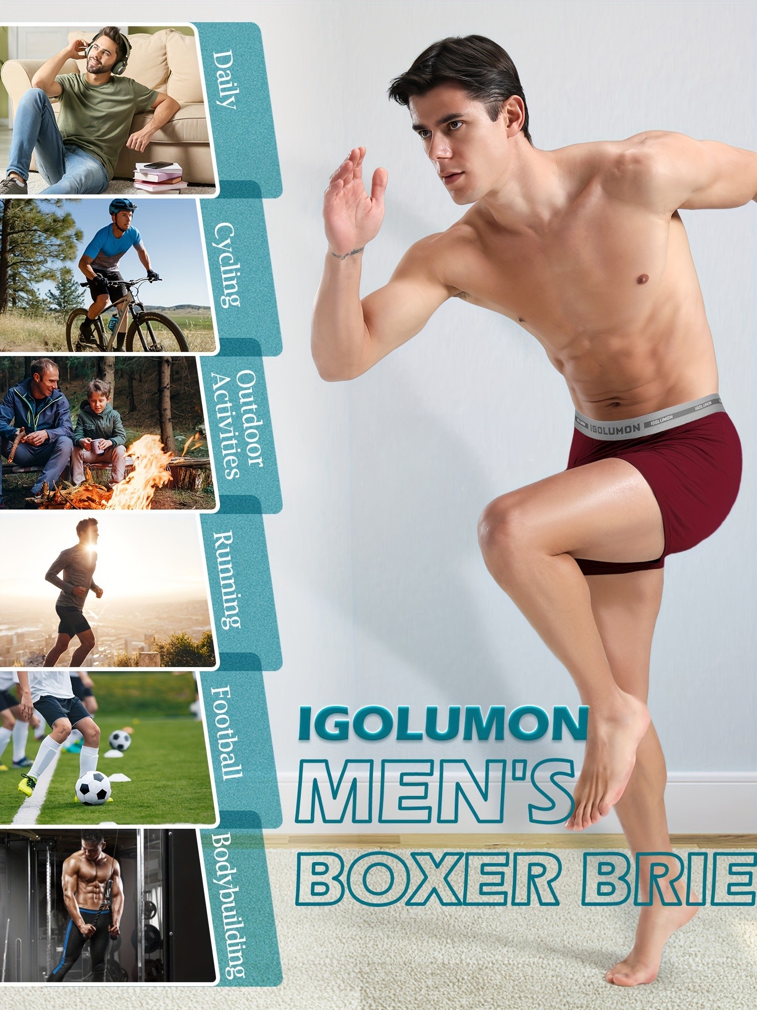 IGOLUMON Mens 6pcs Bamboo Fiber Rayon Boxer Briefs  Soft, Breathable, and Perfect for Everyday Comfort