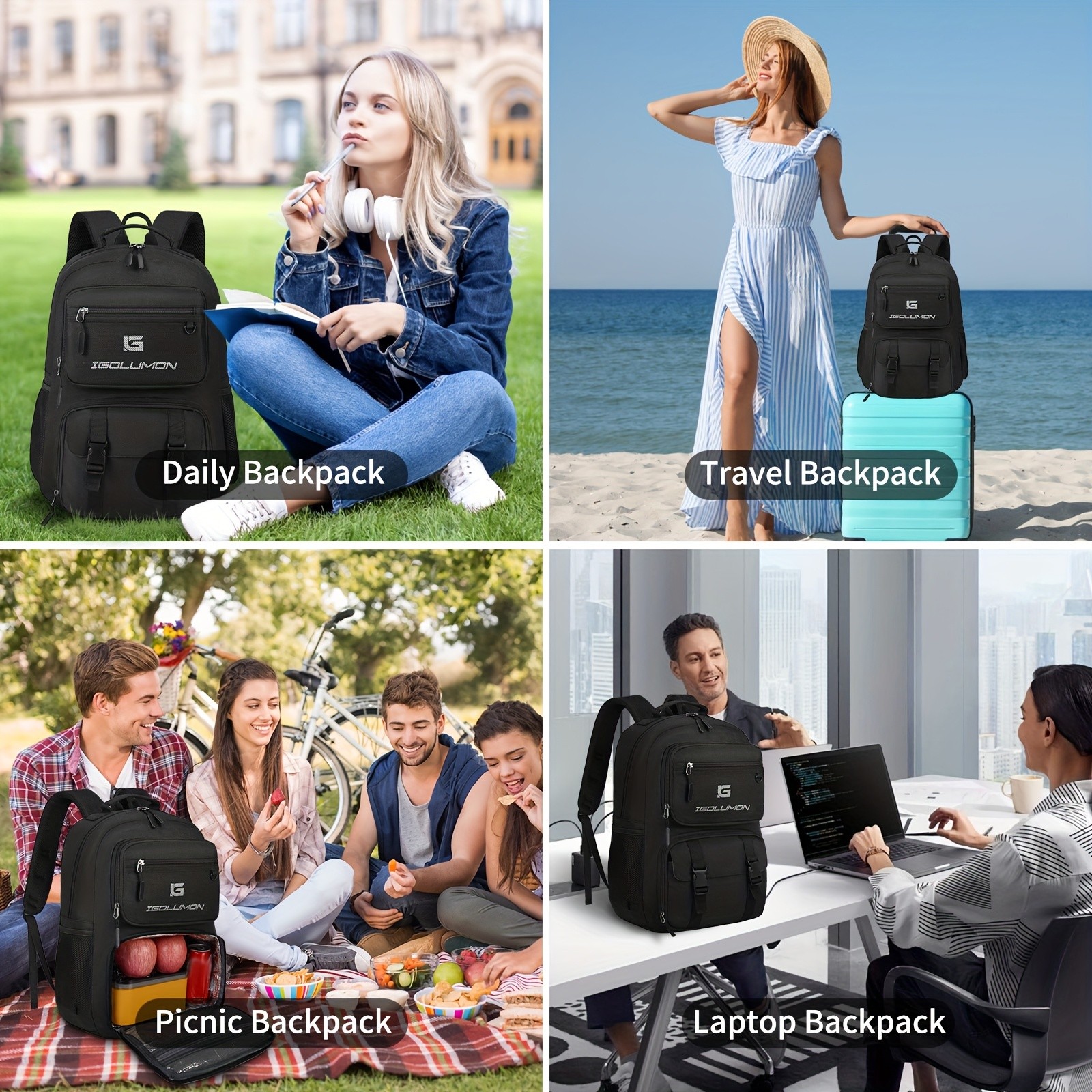 IGOLUMON Laptop Backpack 39.62 cm  Stylish, Functional, and Perfect for Work, College, and Travel