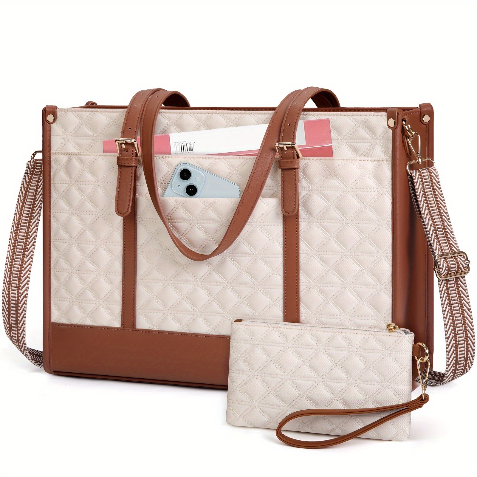 IGOLUMON Womens 39.62 cm Vegan PU Leather Laptop Tote Bag  Stylish, TSA-Compliant, and Perfect for Work, College, and Travel