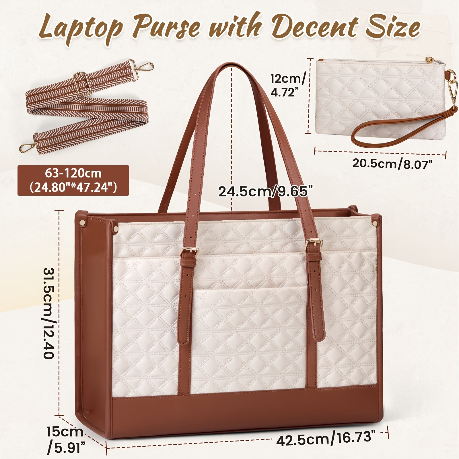 IGOLUMON Womens 39.62 cm Vegan PU Leather Laptop Tote Bag  Stylish, TSA-Compliant, and Perfect for Work, College, and Travel