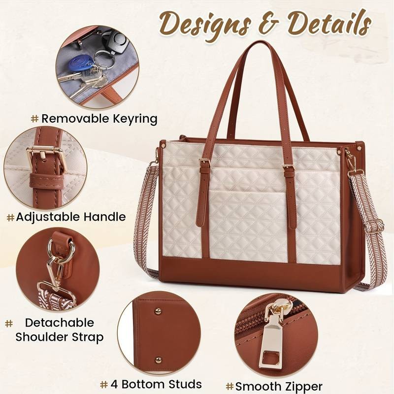 IGOLUMON Elegant Quilted Laptop Tote Bag for Women  Chic and Functional Briefcase for Office & College