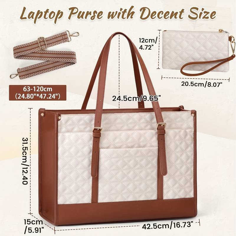 IGOLUMON Elegant Quilted Laptop Tote Bag for Women  Chic and Functional Briefcase for Office & College
