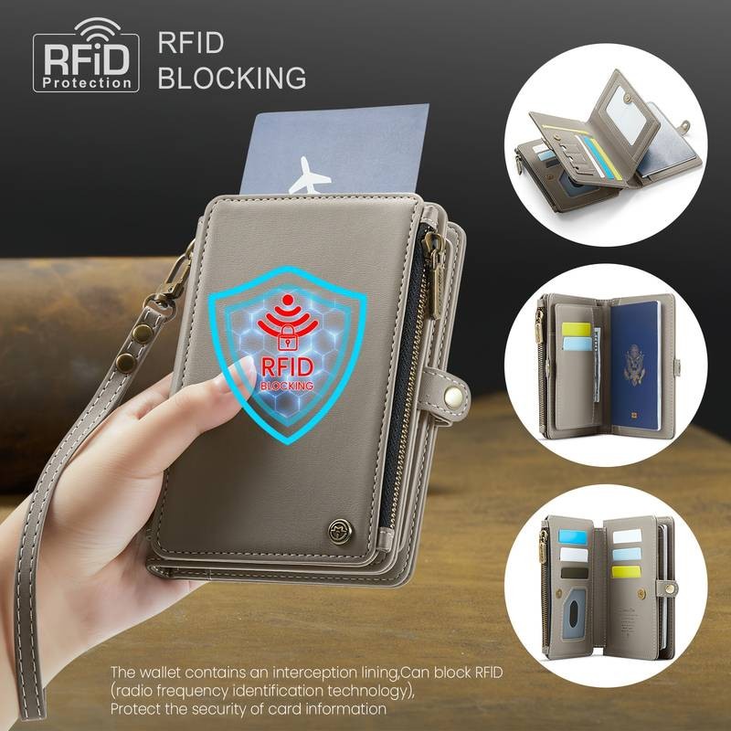 CaseMe Passport Holder with Zipper  RFID Blocking Travel Wallet with 11 Card Slots and Multiple Cash Compartments