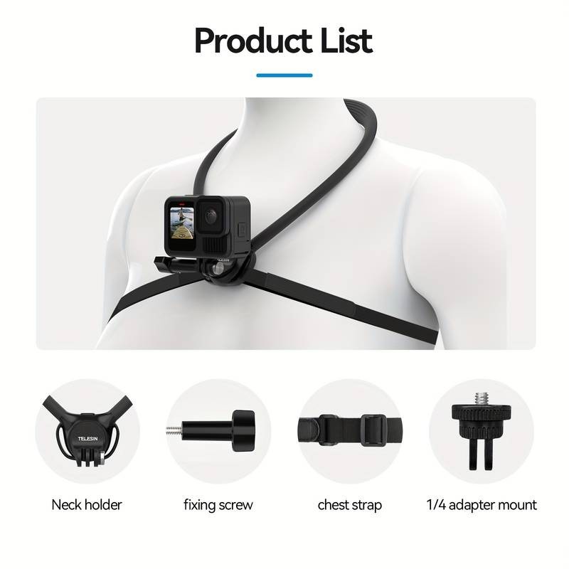 TELESIN Halter Se 2.0 with Air Cushion  Adjustable Chest Strap Mount for Hands-Free POV Vlogging and Video Recording