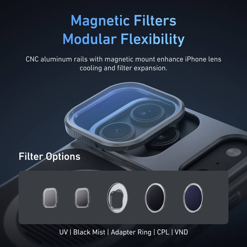 TELESIN Magnetic Phone Grip for iPhone 17 Pro/17 Pro Max  Wireless Charging, Graphene Cooling Case, and Remote Zoom for Photography & Vlogging