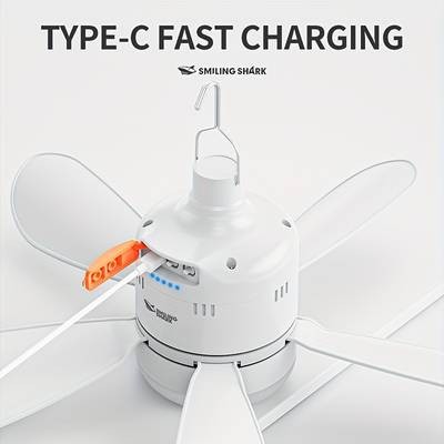 SMILING SHARK 2-in-1 Outdoor Camping Fan Light FS130 USB Rechargeable Fan with Lighting Modes for Camping, Tents, and Home Use
