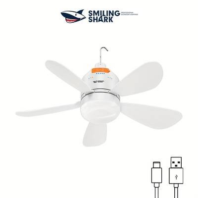 SMILING SHARK 2-in-1 Outdoor Camping Fan Light FS130 USB Rechargeable Fan with Lighting Modes for Camping, Tents, and Home Use