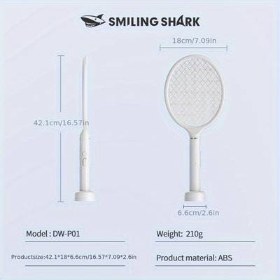 SMILING SHARK Electric Fly Swatter  3-in-1 Bug Zapper Racket with Purple Trap Lamp