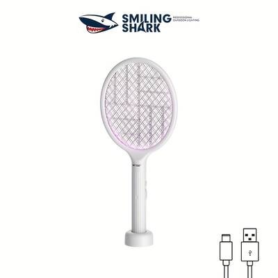 SMILING SHARK Electric Fly Swatter  3-in-1 Bug Zapper Racket with Purple Trap Lamp