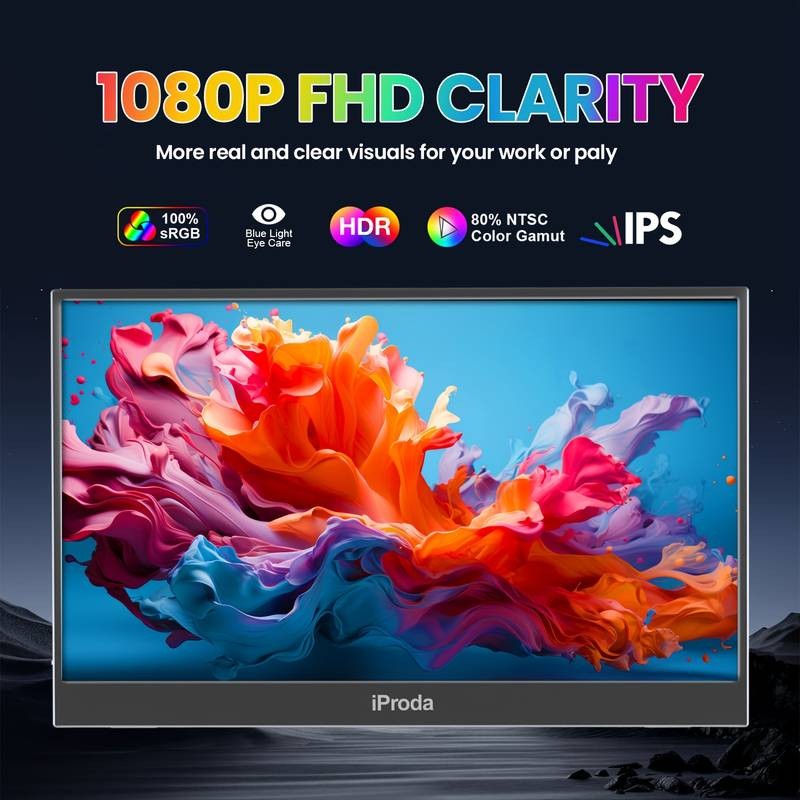 IPRODA 15.6 Inch Portable Monitor FHD 1920x1080p IPS Gaming Monitor with Protective Case