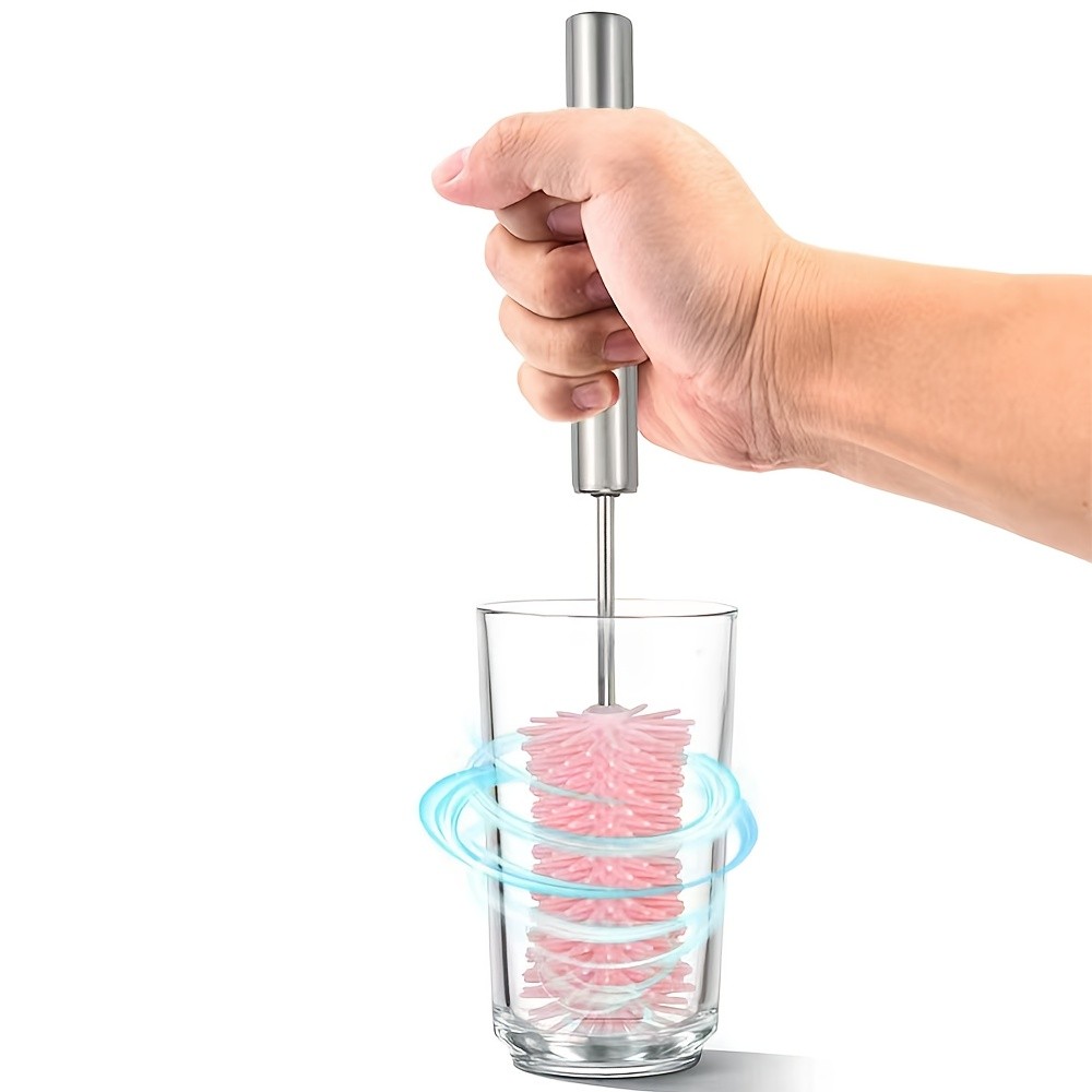 VISNFA Stainless Steel & Silicone Long Handle Manual Cleaning Brush