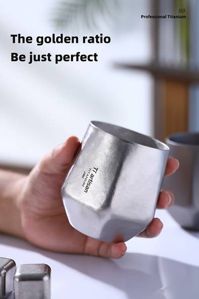 Tiartisan Pure Titanium Hexagonal Diamond Cup  240ml/8oz Double-Wall BPA-Free Mug for Whiskey, Coffee, Tea, and Beer