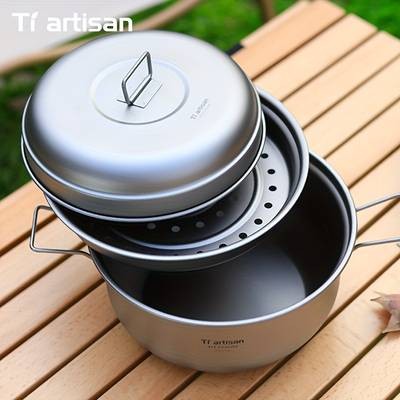 Tiartisan 2.1L/2.8L Pure Titanium Multi-Functional Steamer Pot  Ultra-Light Large Capacity Cookware for Home, Camping, and Outdoor Adventures
