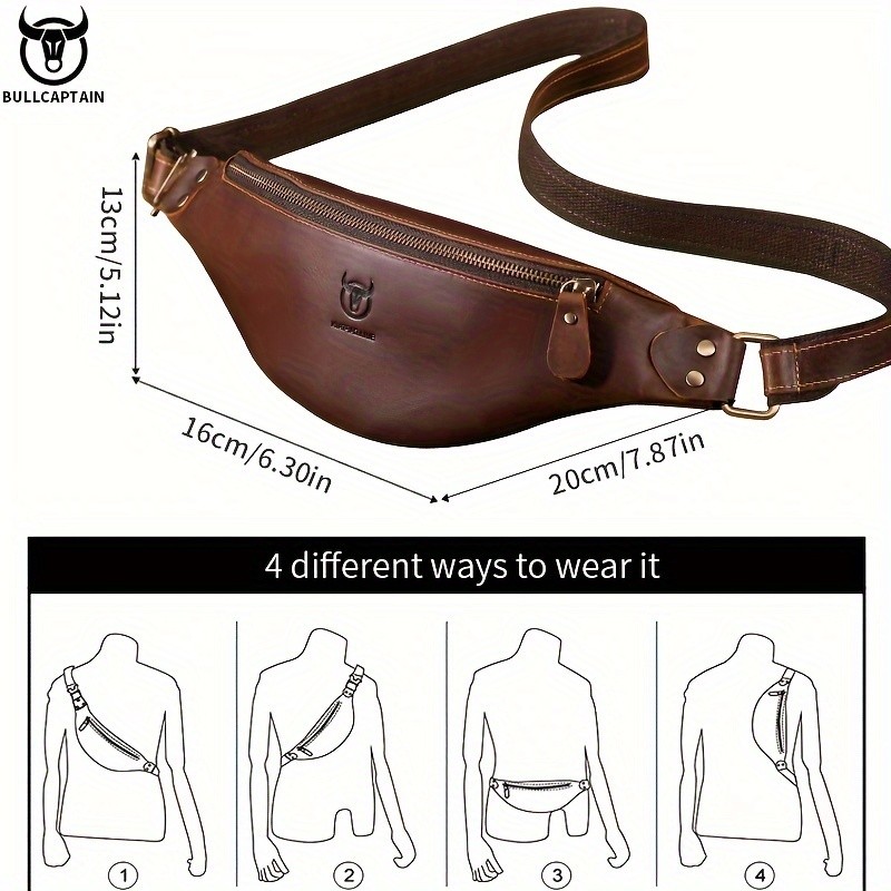 BULLCAPTAIN Men's Top Layer Cowhide Fanny Pack