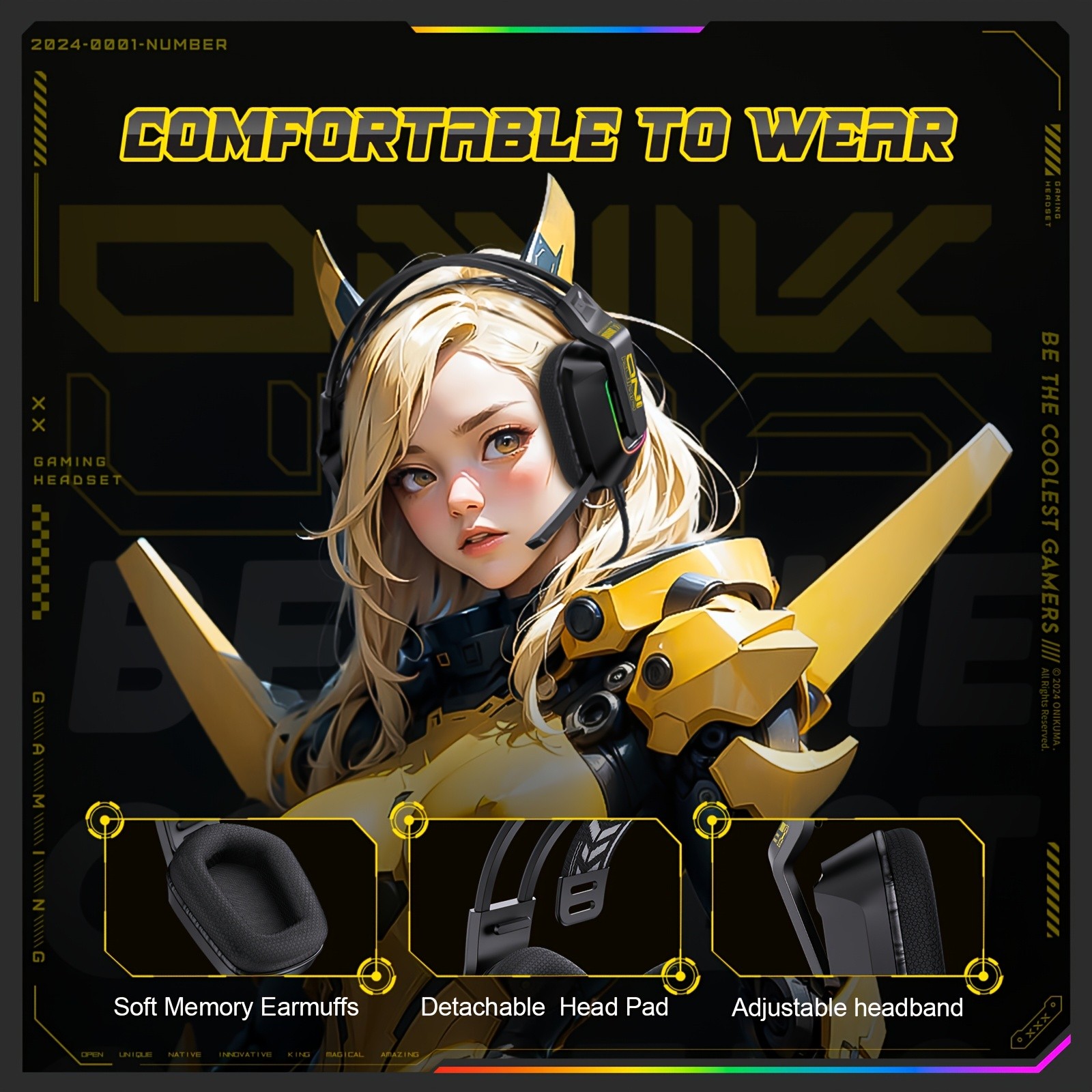 ONIKUMA Gaming Headset  Immersive Surround Sound with RGB Lighting & Noise-Cancelling Mic