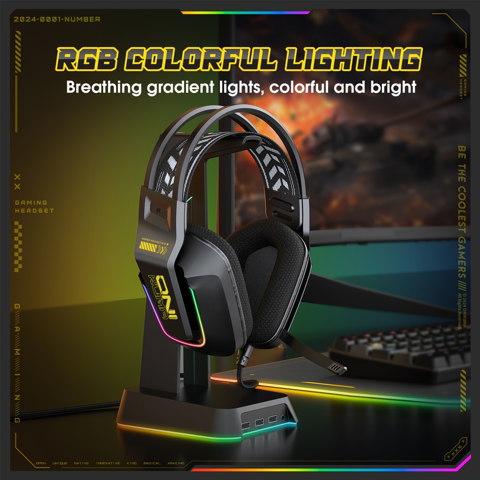 ONIKUMA Gaming Headset  Immersive Surround Sound with RGB Lighting & Noise-Cancelling Mic
