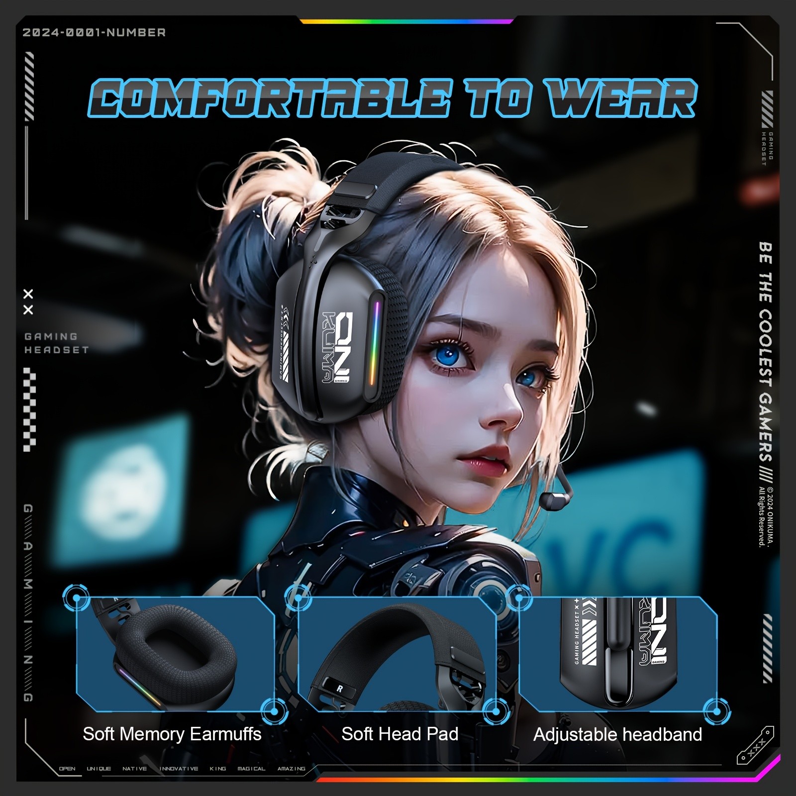 ONIKUMA GT808 Three Mode Wireless E-Sports Headset  Versatile Connectivity with Crystal Clear Sound