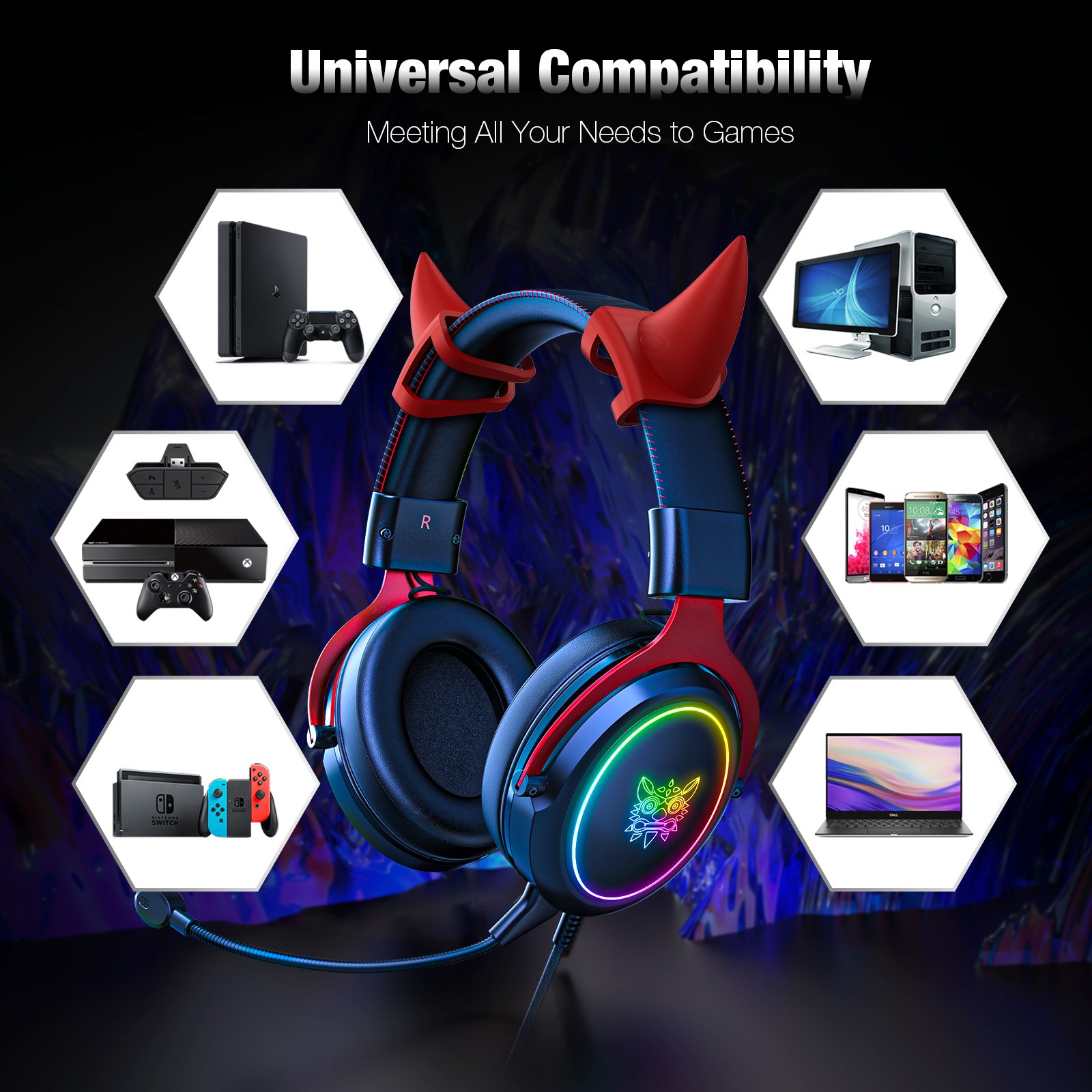 ONIKUMA Cat Ear Cute Gaming Earphones  Stylish, Comfortable, and Immersive Sound