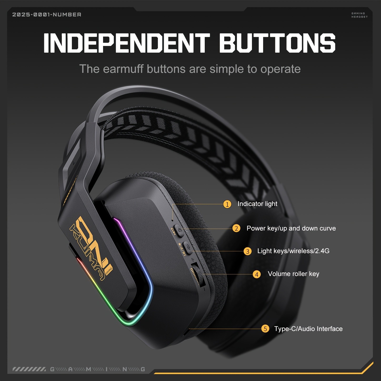 ONIKUMA Wireless Gaming Headset  7.1 Surround Sound, RGB Lighting, and Dual Wireless Connectivity