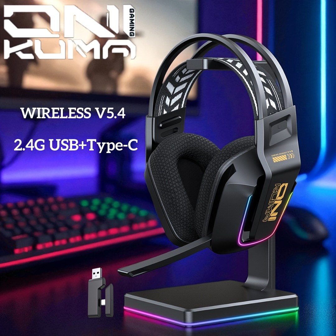 ONIKUMA Wireless Gaming Headset  7.1 Surround Sound, RGB Lighting, and Dual Wireless Connectivity