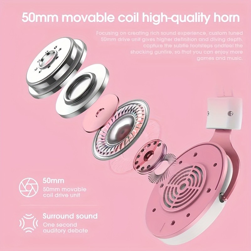 ONIKUMA 3.5mm Wired Gaming Headset Panoramic Sound, Detachable Cat Ear Decor, and RGB Lighting