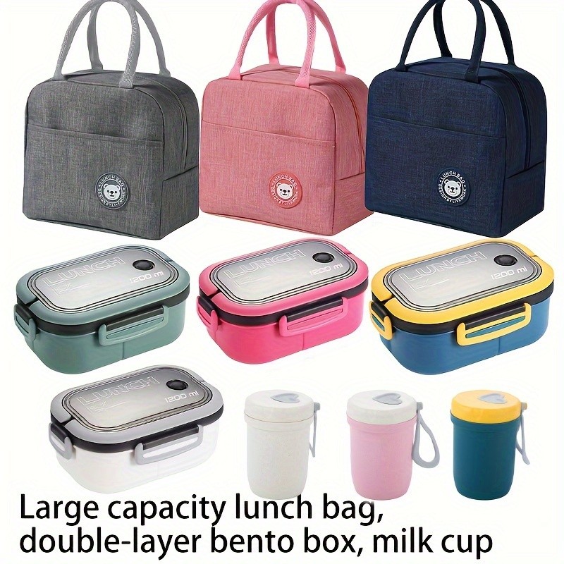 HEART LEAF 3pcs Lunch Bag Set with Large Capacity Lunch Box and Milk Cup