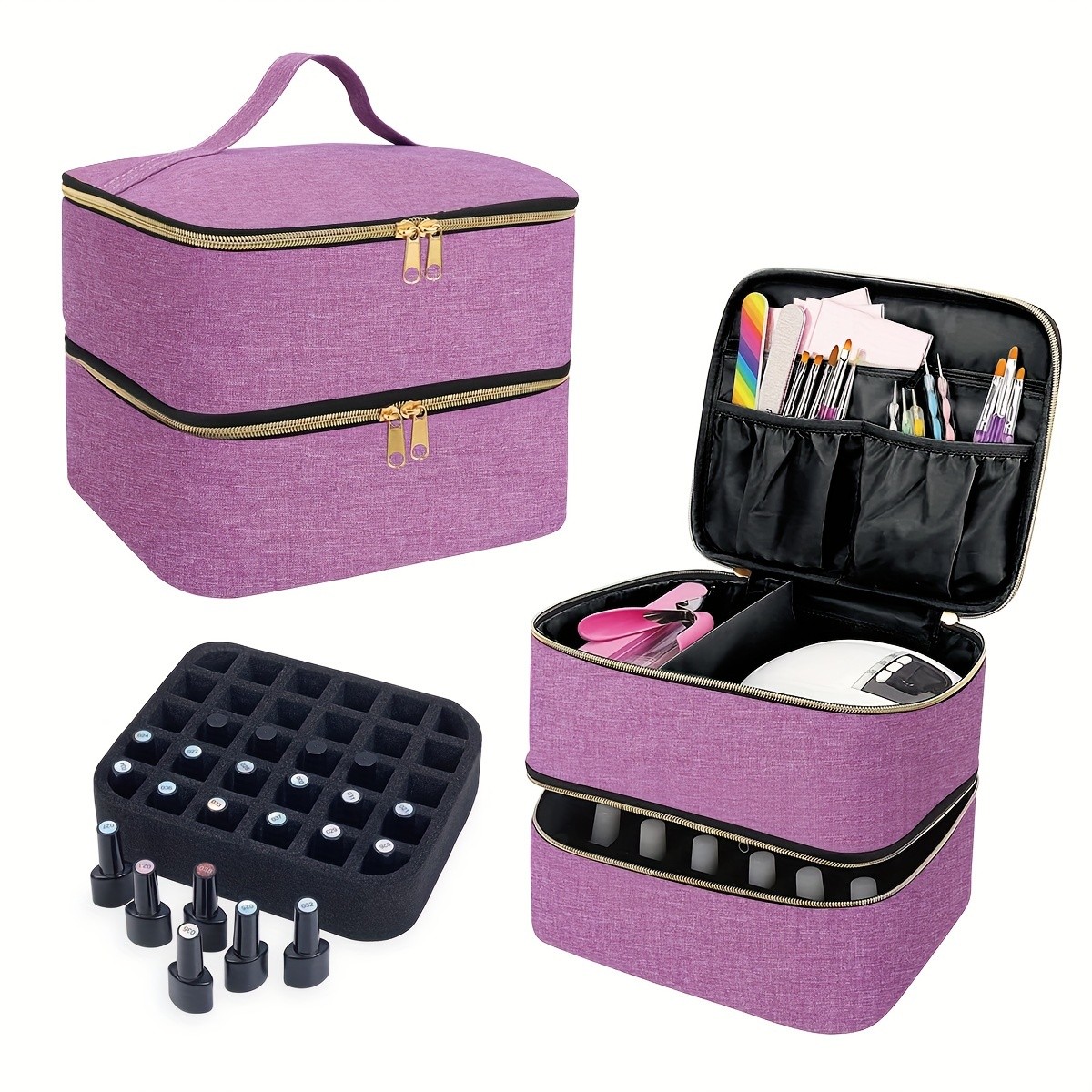 UOZL Double Layer Cosmetic Bag with Handle