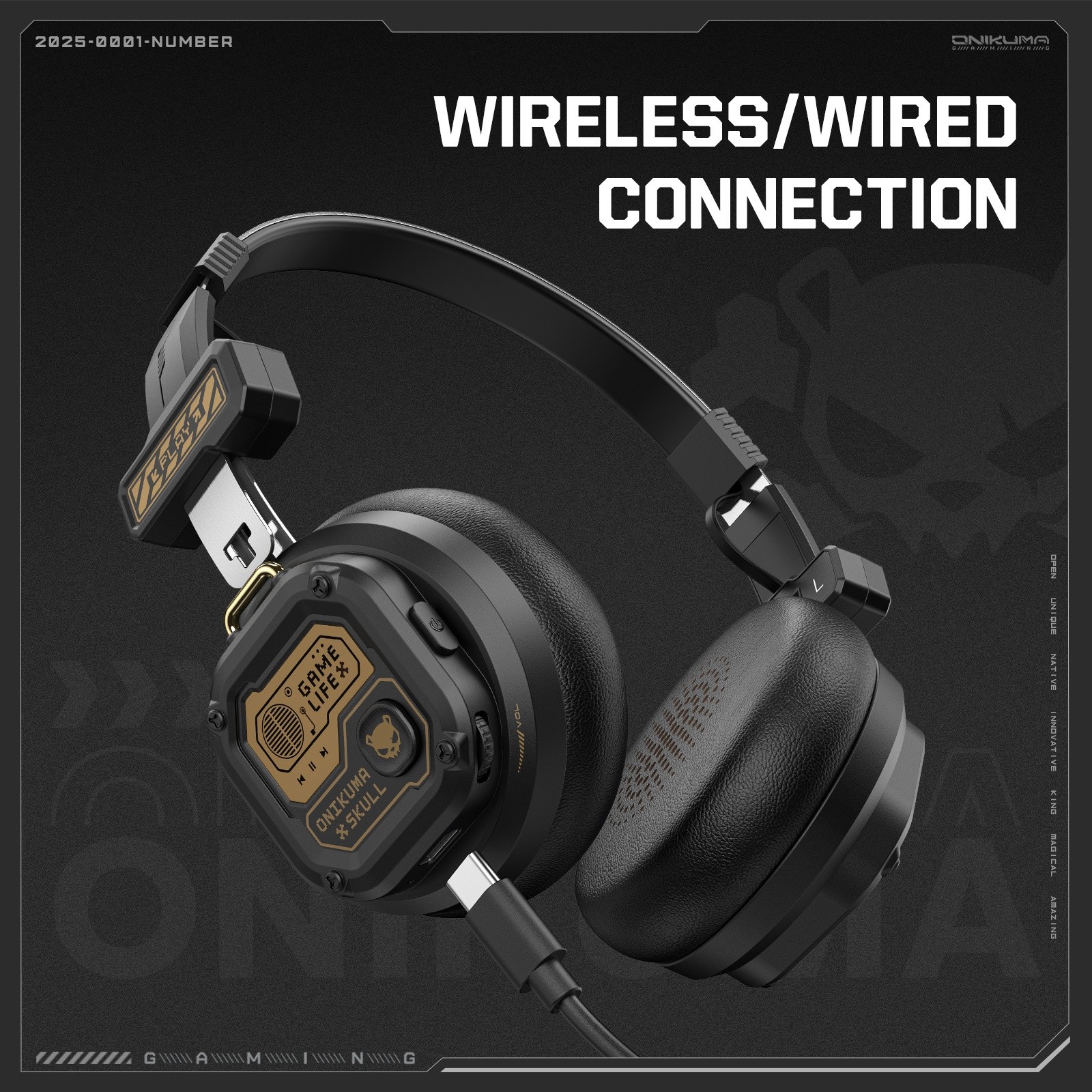 ONIKUMA Portable Foldable Wireless Headphones  Smart Noise Cancellation, Dual-Mode Connectivity, Stylish Design