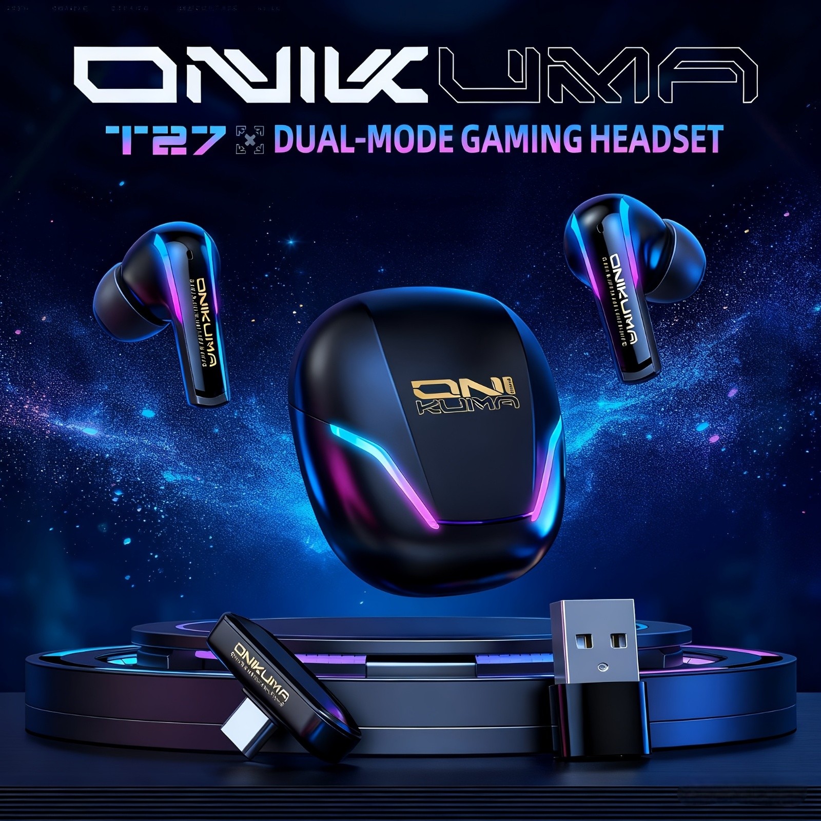 ONIKUMA Wireless Gaming Headset  Ultra-Low Latency, Precision 3D Sound, Enhanced Bass, LED Lighting
