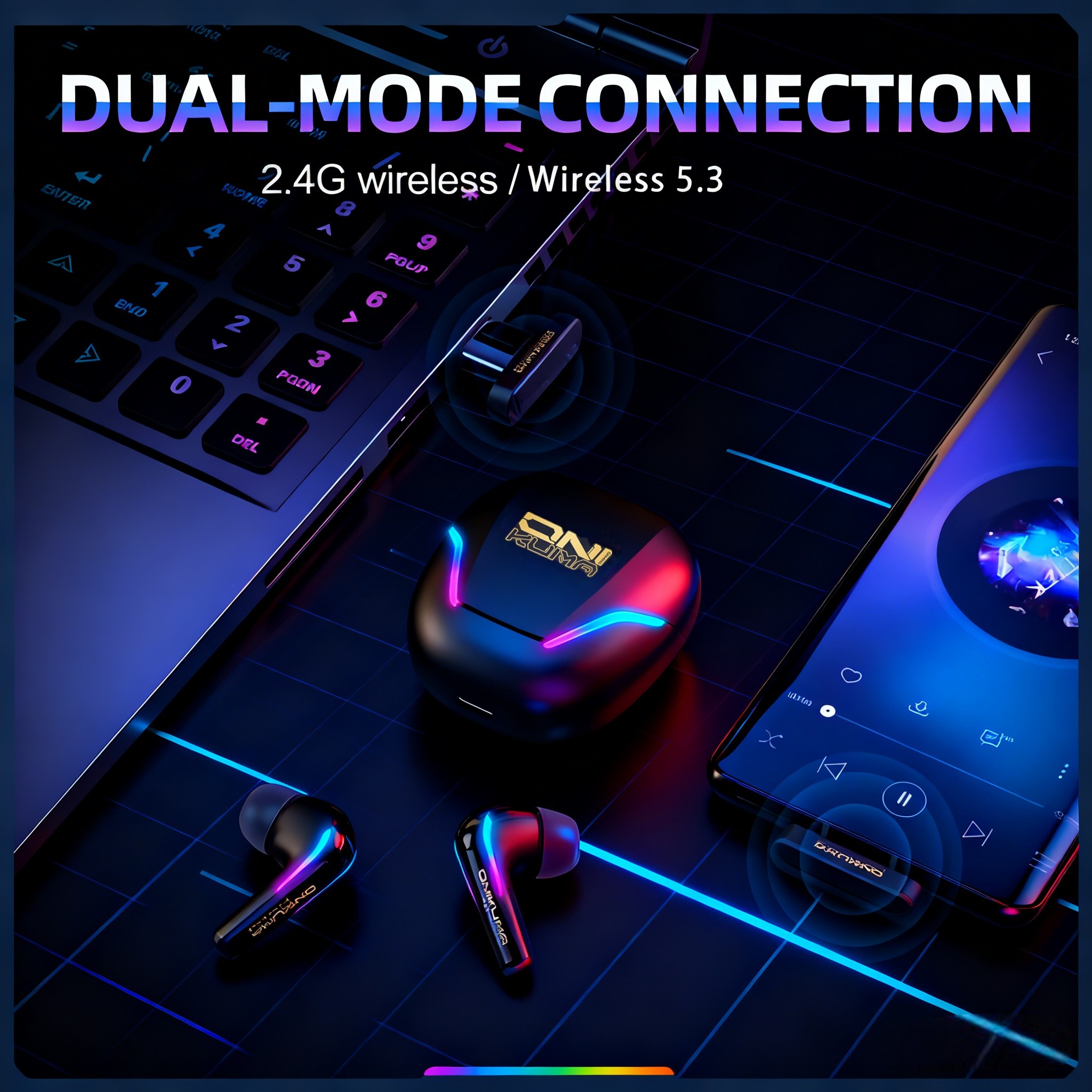 ONIKUMA Wireless Gaming Headset  Ultra-Low Latency, Precision 3D Sound, Enhanced Bass, LED Lighting