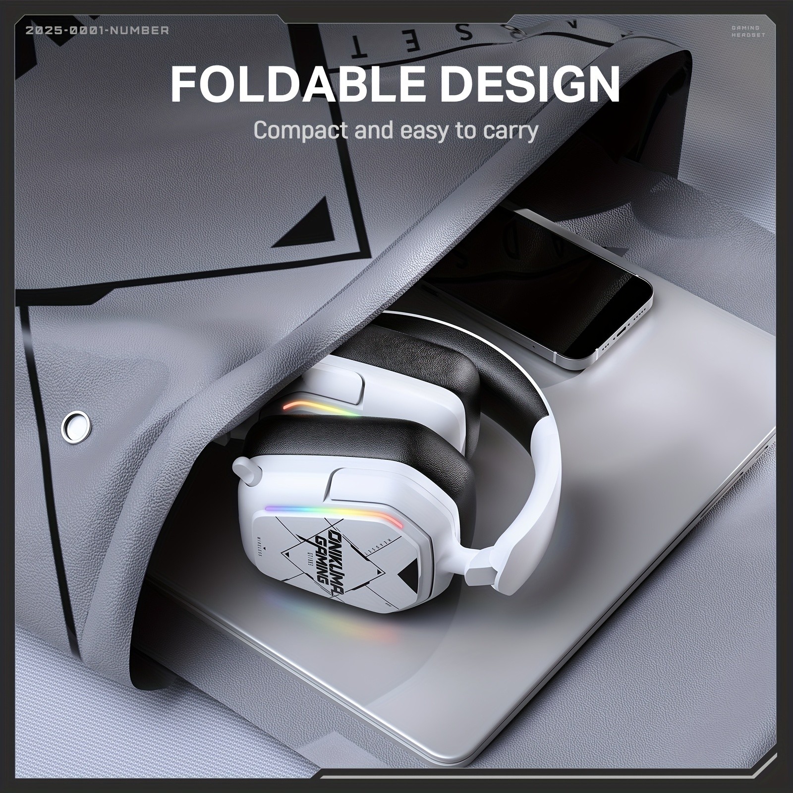 ONIKUMA Ultra-Lightweight Wireless Headset 7.1 Surround Sound, RGB Lighting, Retractable Noise-Canceling Mic