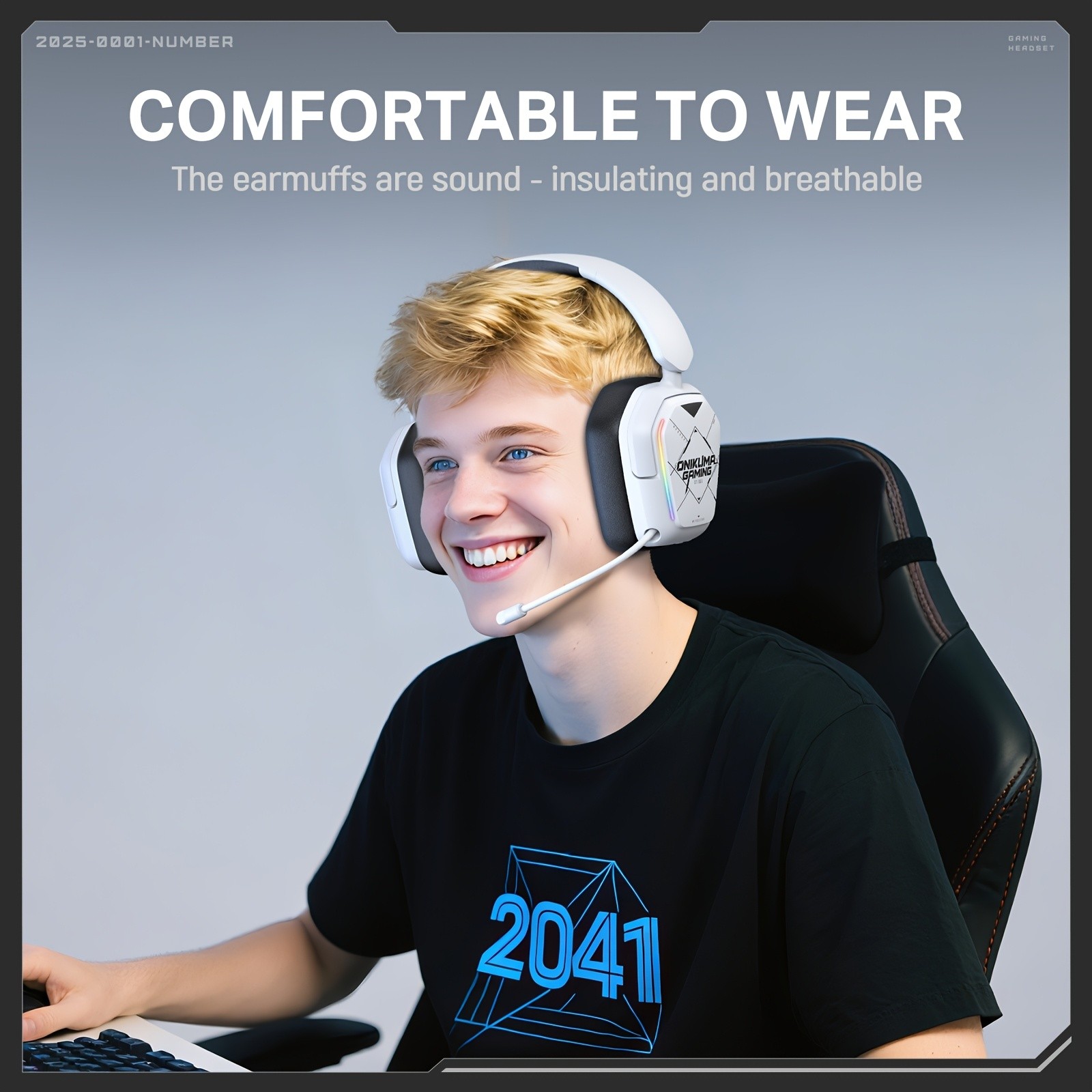 ONIKUMA Ultra-Lightweight Wireless Headset 7.1 Surround Sound, RGB Lighting, Retractable Noise-Canceling Mic