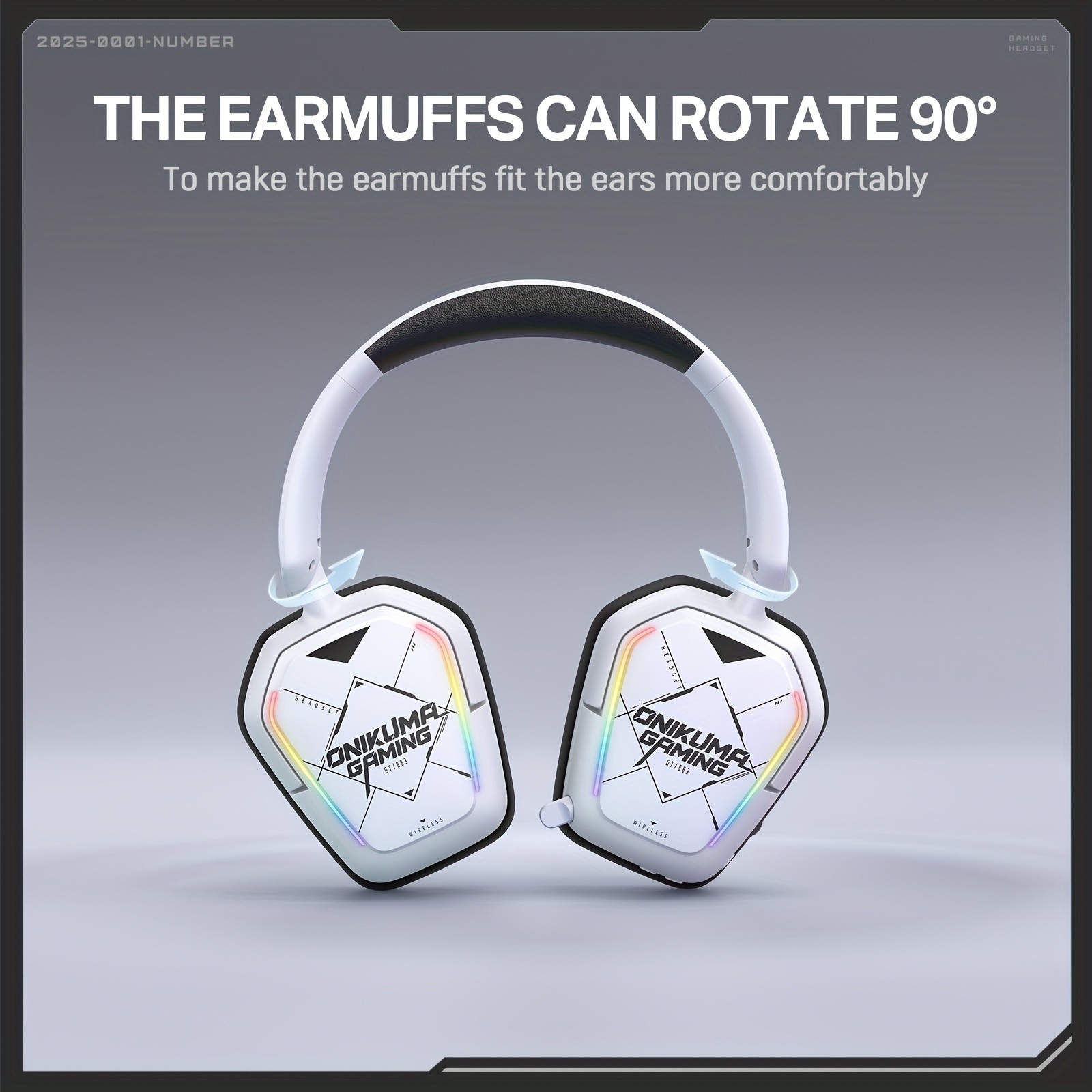 ONIKUMA Ultra-Lightweight Wireless Headset 7.1 Surround Sound, RGB Lighting, Retractable Noise-Canceling Mic