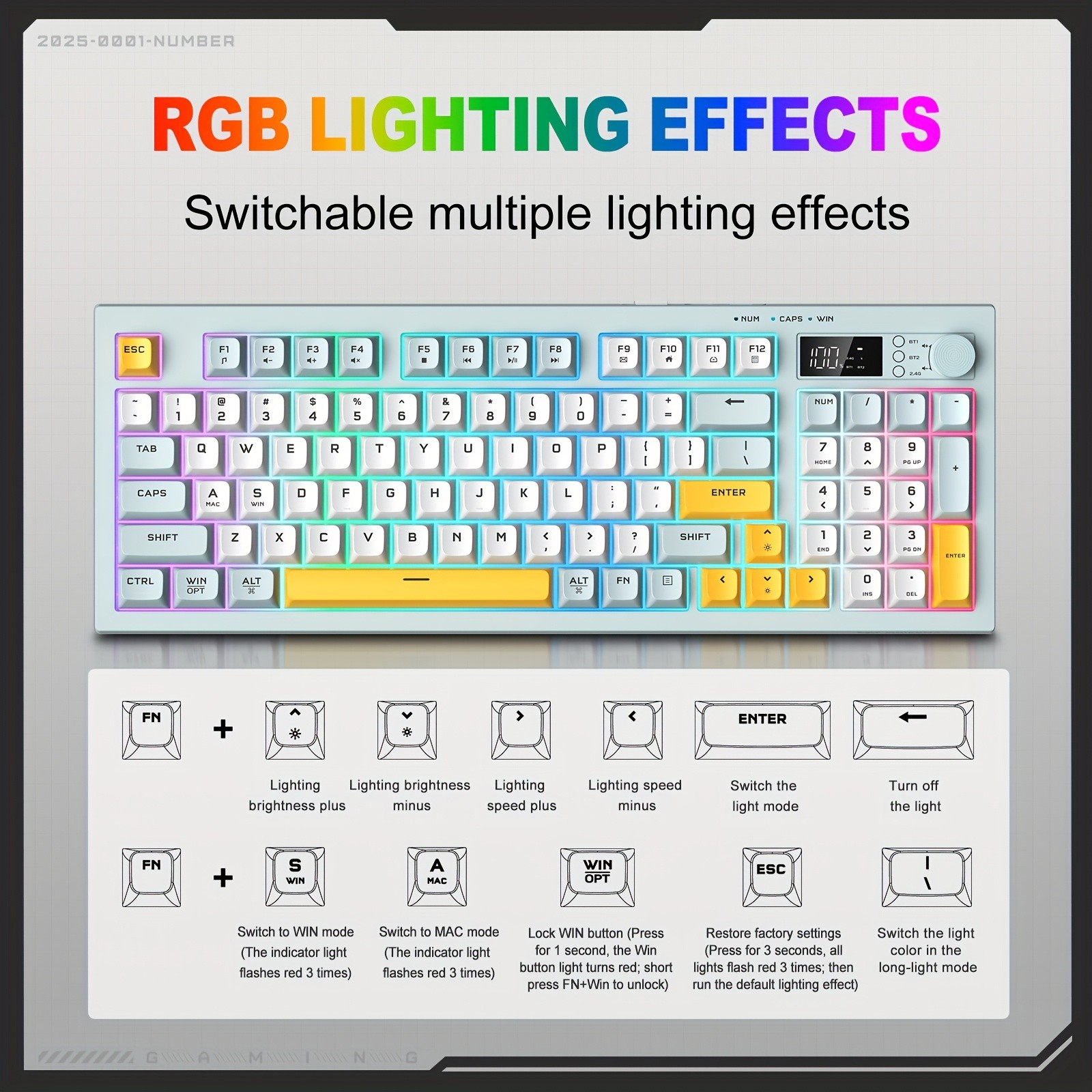 ONIKUMA Wireless Keyboard  94 Membrane Keys, LCD Screen, Multi-Function Knob, Ergonomic Design