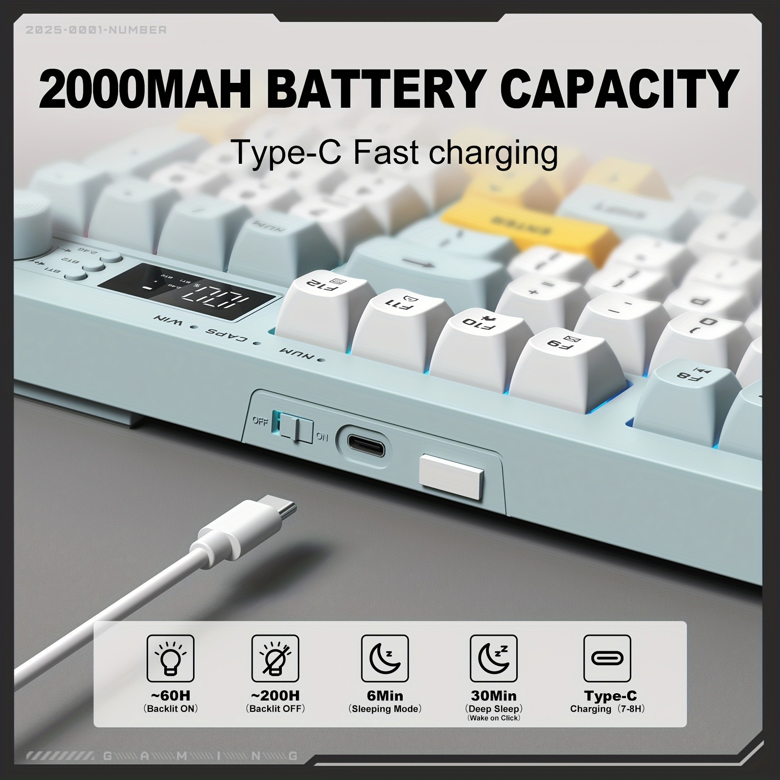 ONIKUMA Wireless Keyboard  94 Membrane Keys, LCD Screen, Multi-Function Knob, Ergonomic Design