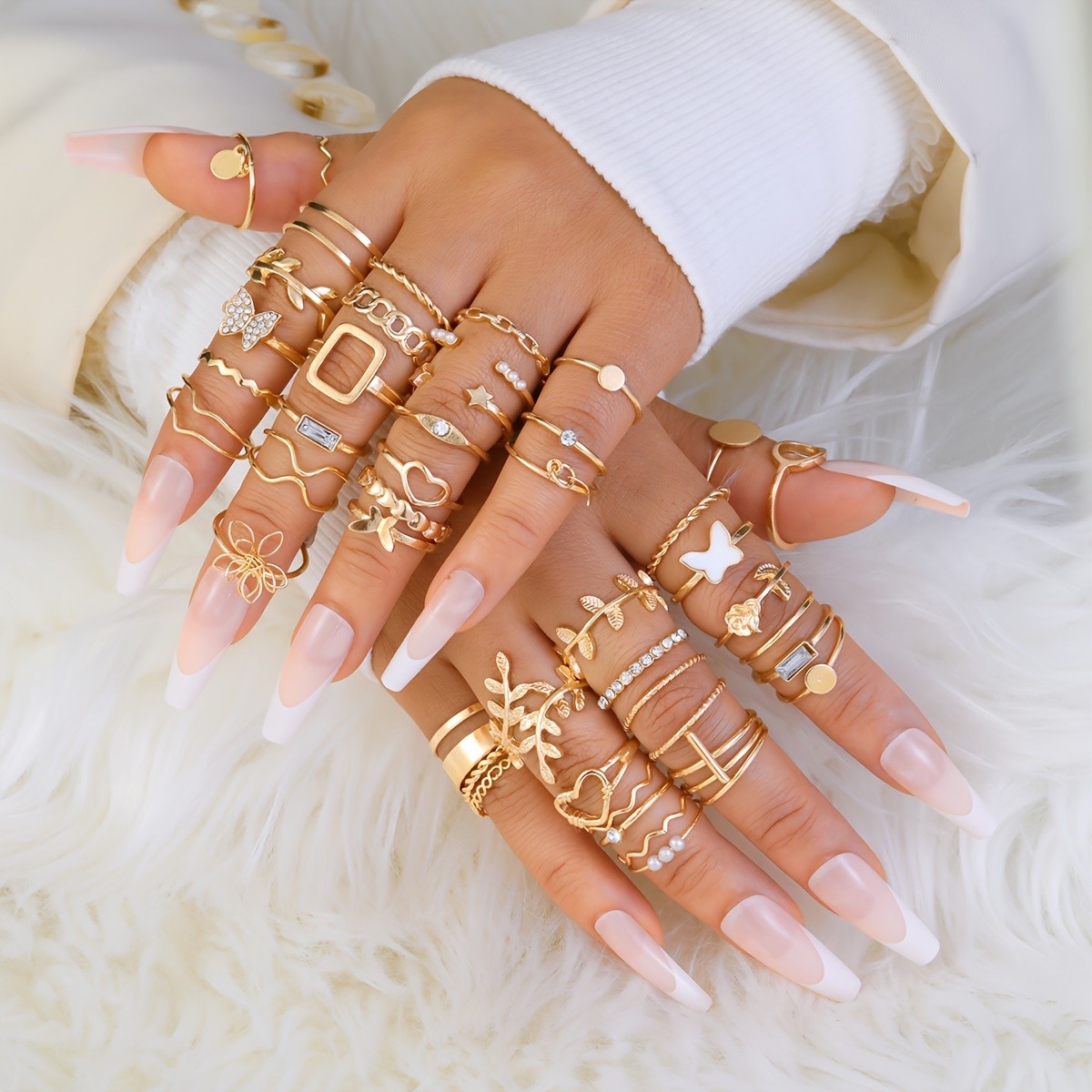 17 MILE 47pcs Rhinestone Butterfly Love Rose Ring Set for Women