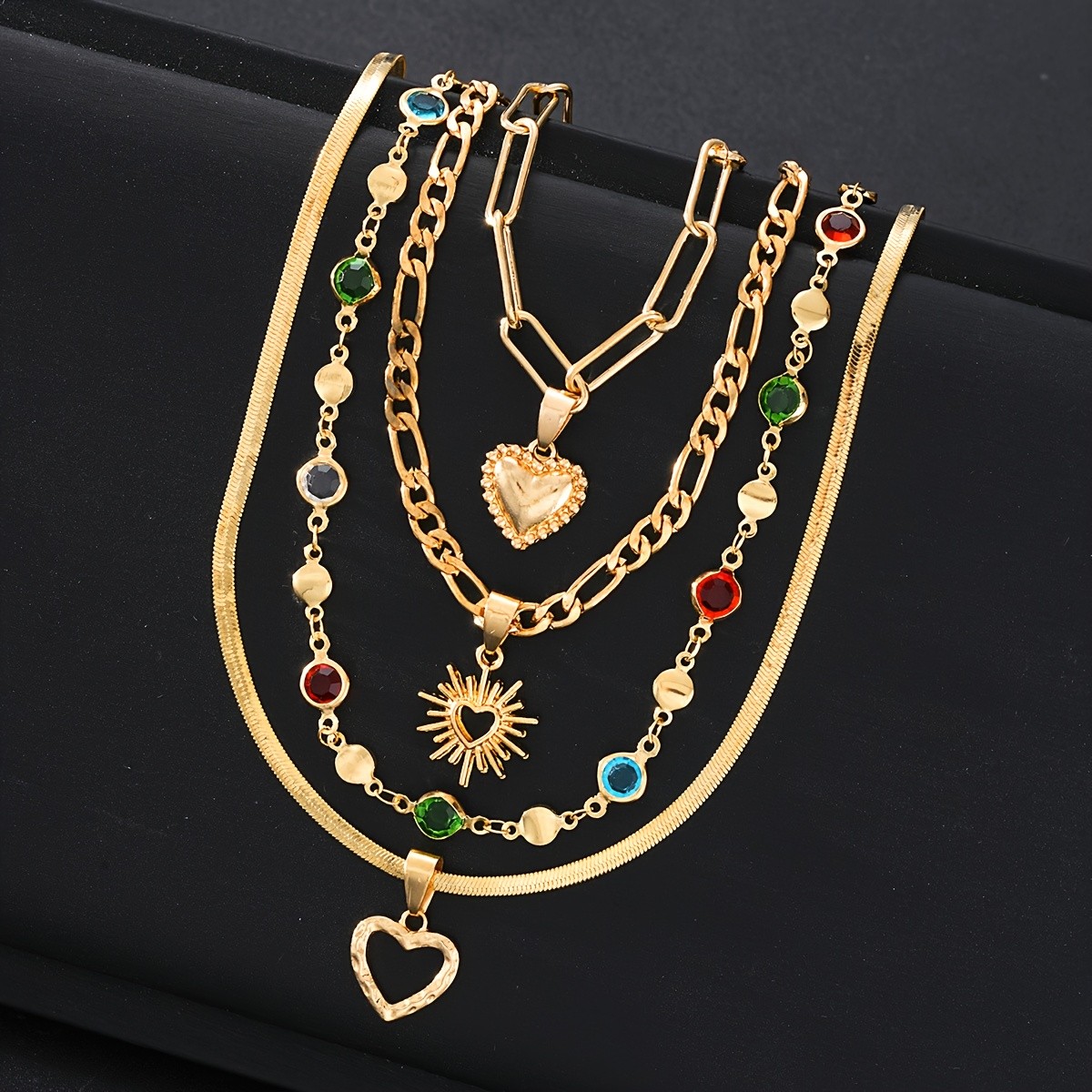 17 MILE 4pcs Rhinestone Love Sun Chain Necklace Set for Women