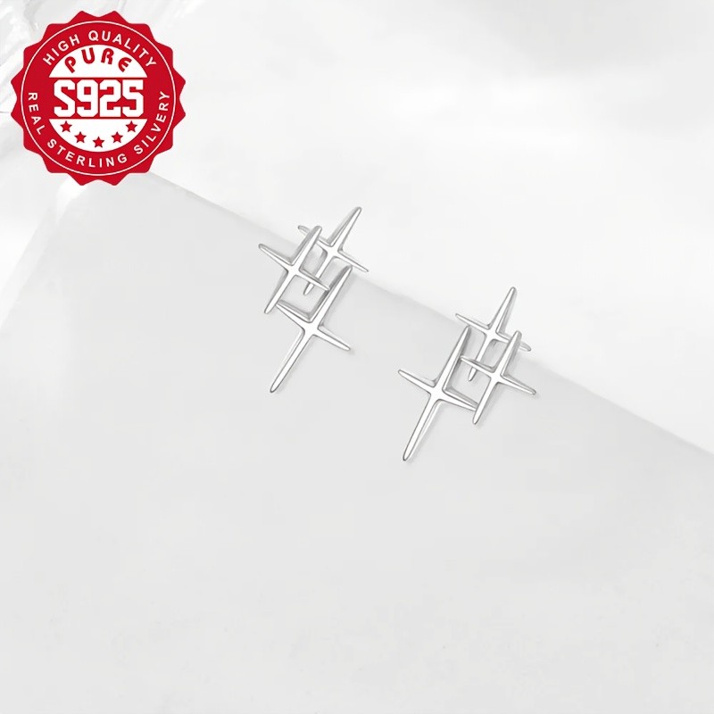 SOL COLL S925 Silver Minimalist Starburst Earrings