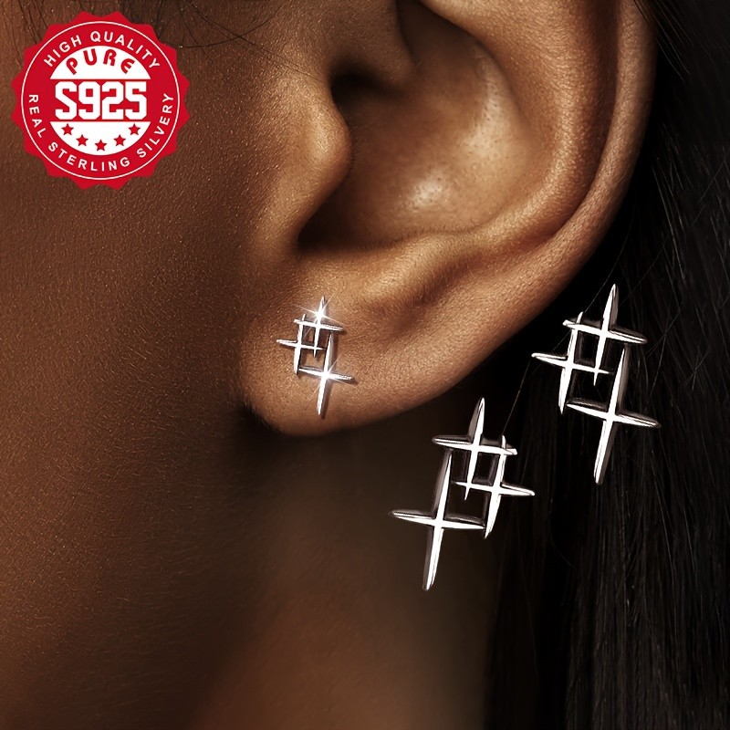 SOL COLL S925 Silver Minimalist Starburst Earrings